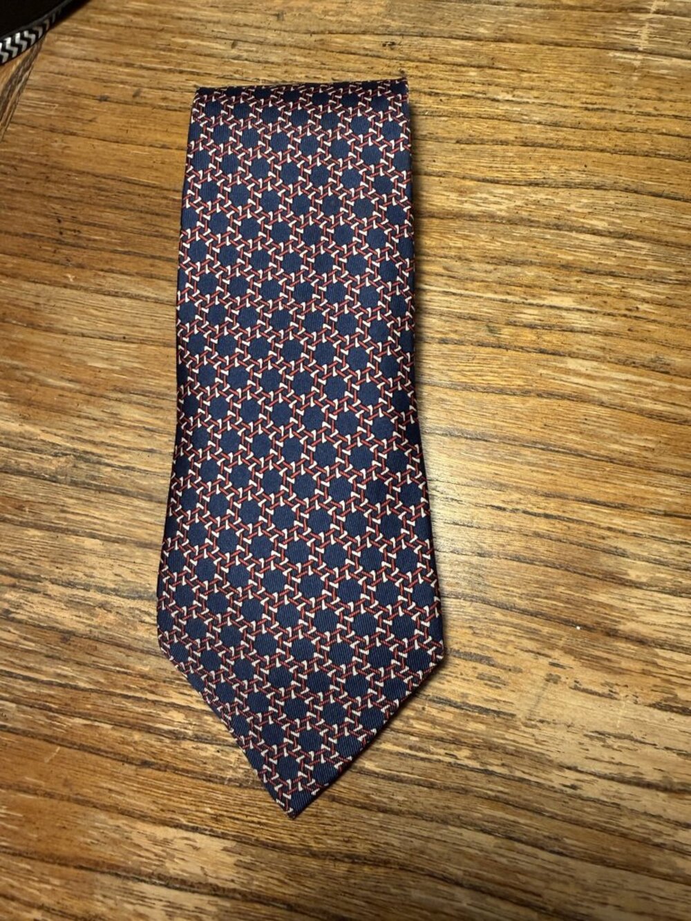 Hermes Paris Navy Red Pinwheel Print Silk Tie